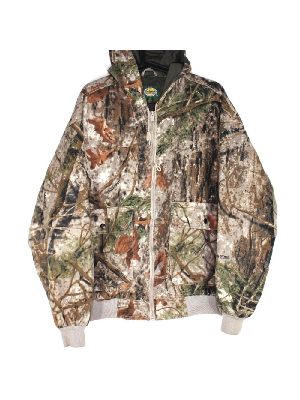 Cabelas Mens Large Zonz Woodland Camo Hunting Hooded Jacket Z23